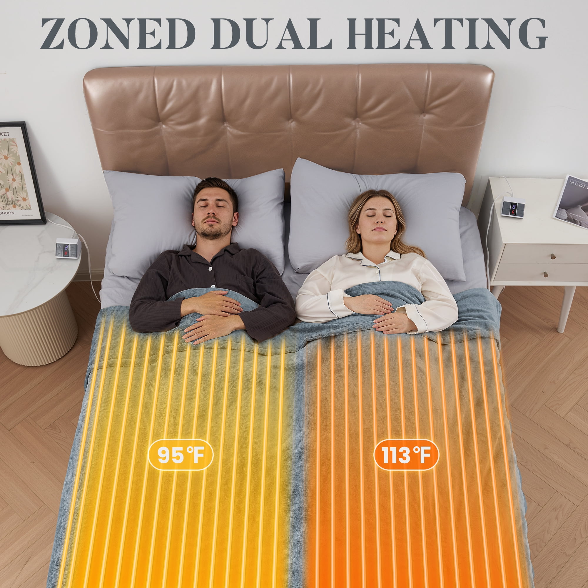 MaxKare Queen Electric Heated Blanket, 10 Heating Levels, 10H Timers, Dual Control, Machine Washable, ETL/FCC Certified, Gray