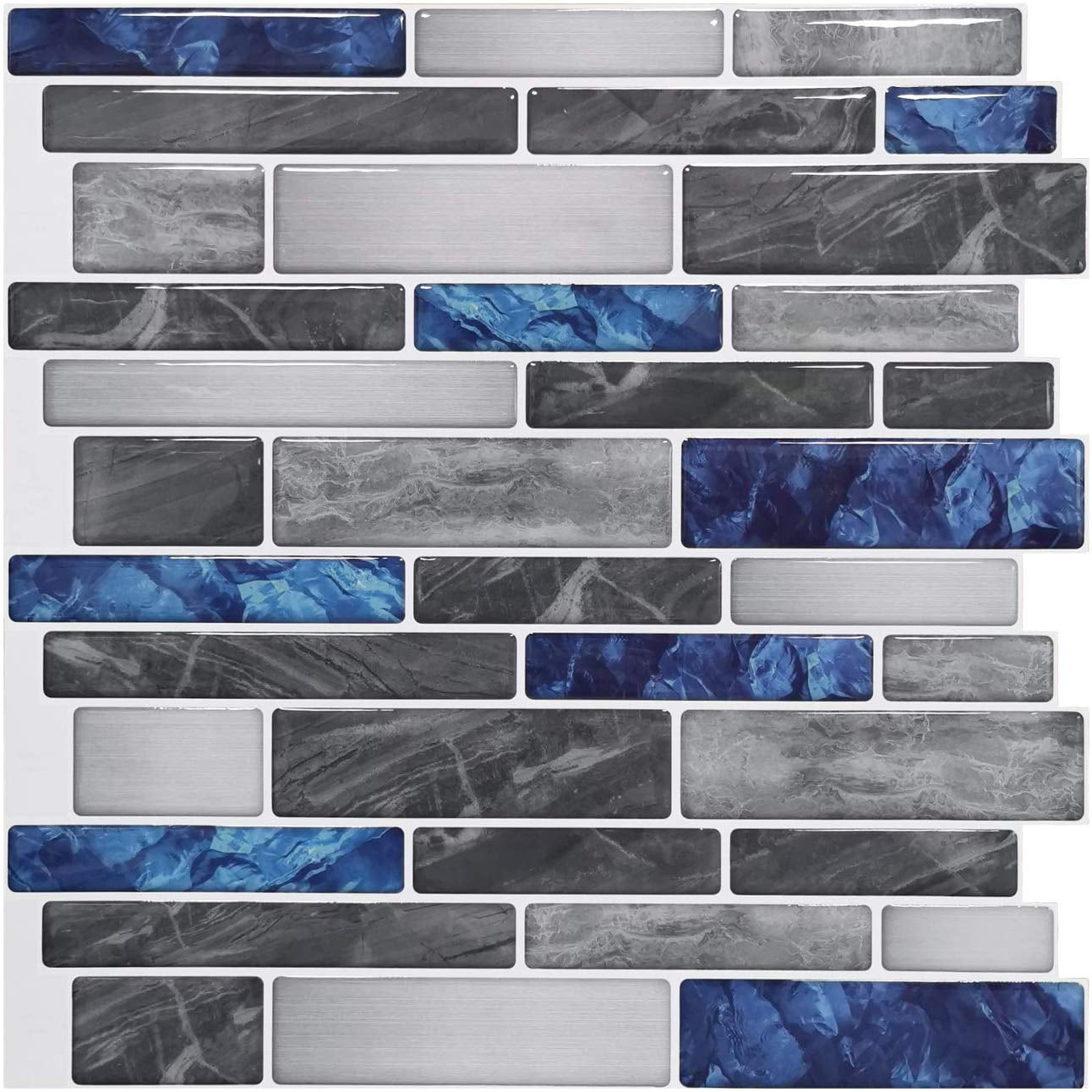 Art3d 12x12 Self Adhesive Wall Tile Peel and Stick Backsplash for Kitchen 6 Pack Long Marble Design