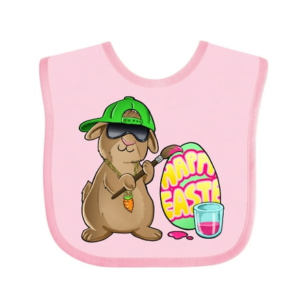 

Inktastic Hip Hop Artist Cute Brown Easter Bunny Painting Egg Gift Baby Boy or Baby Girl Bib