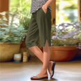 thumbnail image 2 of PUYAHG Womens Capris Pants Knee Length Straight Leg Elastic Waist Summer Loose Beach Trousers for Ladies with Pockets Dark Green,XL, 2 of 5