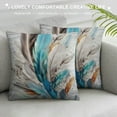 thumbnail image 3 of FUMJ  Bird Feather Throw Pillow Cover Teal Brown Turquoise Feather Decorative Pillow Case Home Decor Square Pillowcase, 3 of 5