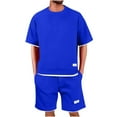 thumbnail image 2 of gbyLJF Men's Summer 2 Piece Outfits Short Sleeve Crewneck T Shirt and Shorts Casual Set Tracksuit Set with PocketsBlue,L, 2 of 7