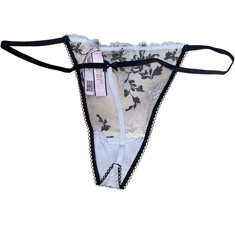 Victoria's Secret Embroidered Lace V-String Panty Color Black & White Size  X-Large NWT