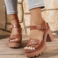 thumbnail image 4 of Women's Summer Heels Open Toe Trendy Party Sandals Ankle Strap Outdoor Travel Work Pumps Ladies Chunky Block Heel Shoes Brown 7.5, 4 of 6