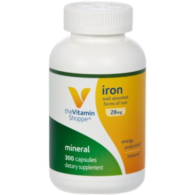 The Vitamin Shoppe Iron 28G, Well Absorbed Forms of Iron, Supports Immune Health  Energy Production, Essential Mineral, Once Daily (300