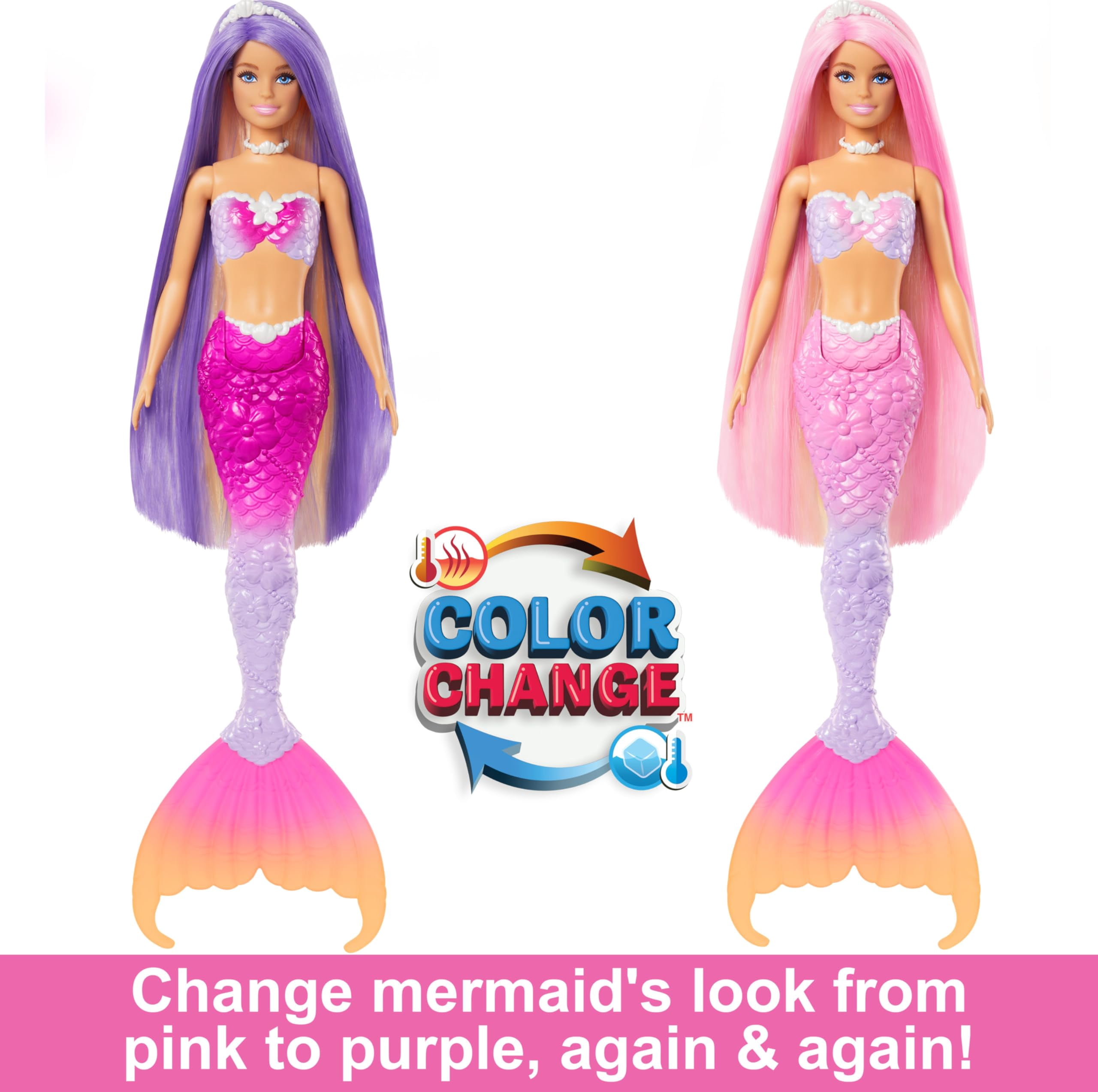 Barbie Mermaid Doll, Malibu with Pink Hair, Styling Accessories, Pet Dolphin and Water-Activated Color Change Feature Multicolor