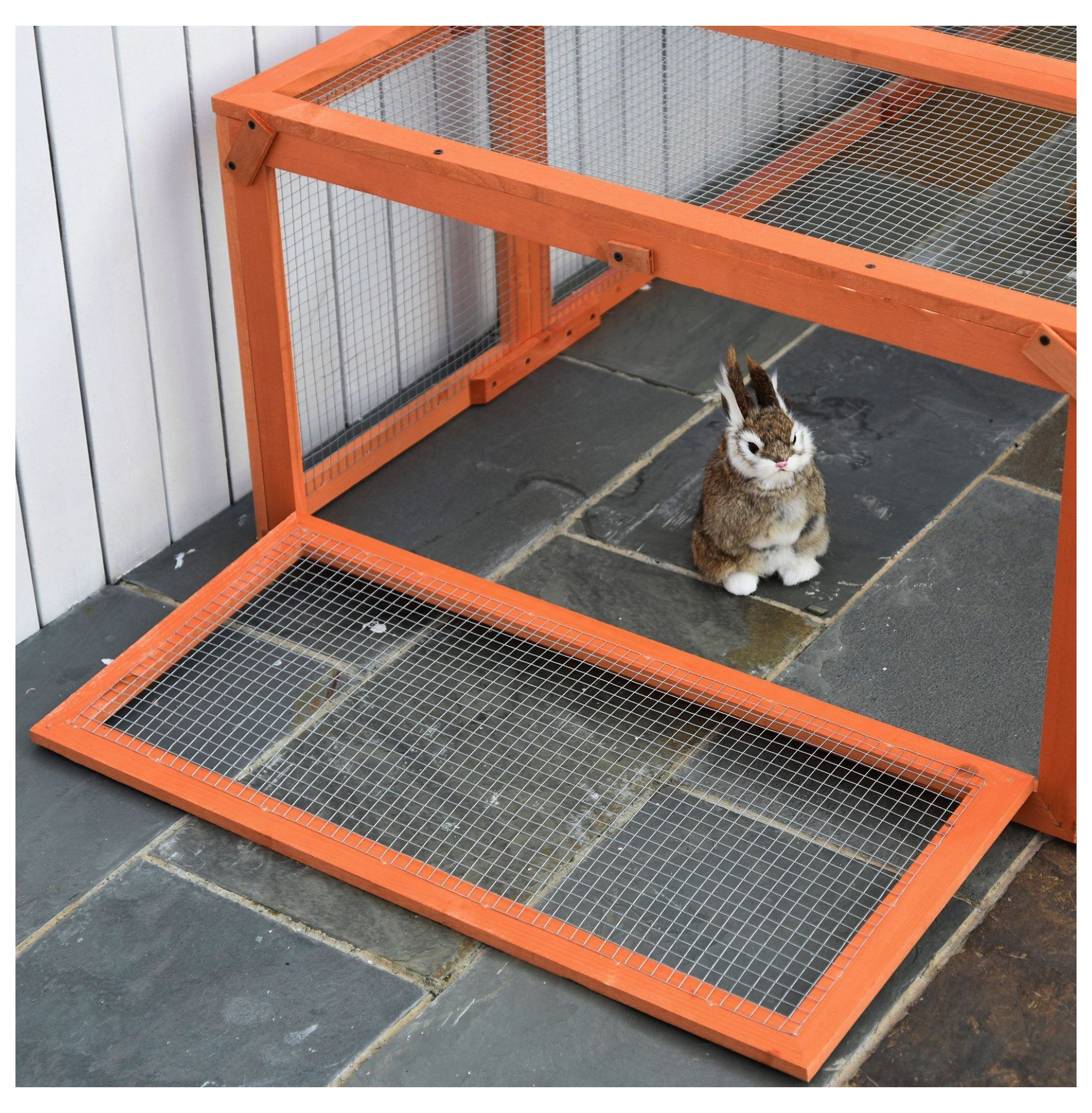 Outdoor Wooden Rabbit Hutch Large Bunny Hutch, Small Animal with Run, Lockable Doors, Natural Finish