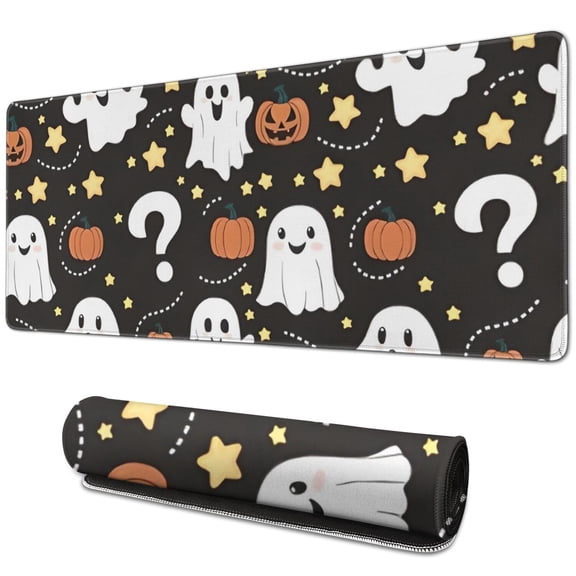 Long Mouse Pads for Desk,Halloween Ghosts with Pumpkins and Stars Desk Mats on Top Of Desks, Desk Mouse Pad Extra Large with 3mm Non-Slip Base and Stitched Edge for Gaming,Office,Work,Home 31.5x11.8in