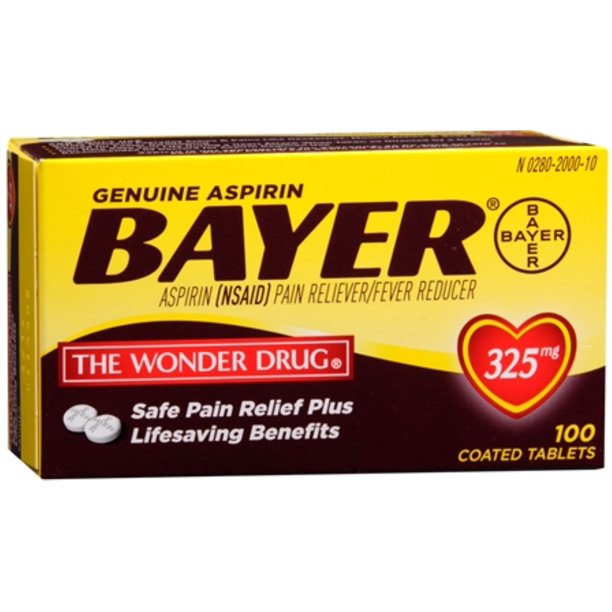 Bayer Aspirin 325mg Tablets 100 ea (Pack of 2)