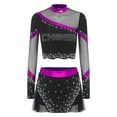 thumbnail image 3 of iiniim Womens 2 Piece Long Sleeve Cheerleading Outfits Crop Tops With Dance Skirt For Rave Dancewear Purple L, 3 of 7