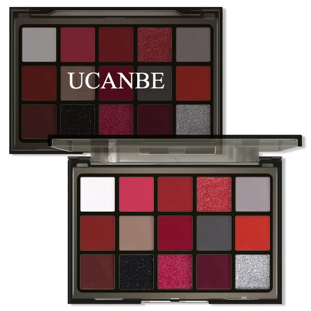Paleta de sombras de ojos UCANBE Red 15 colores con purpurina mate brillante