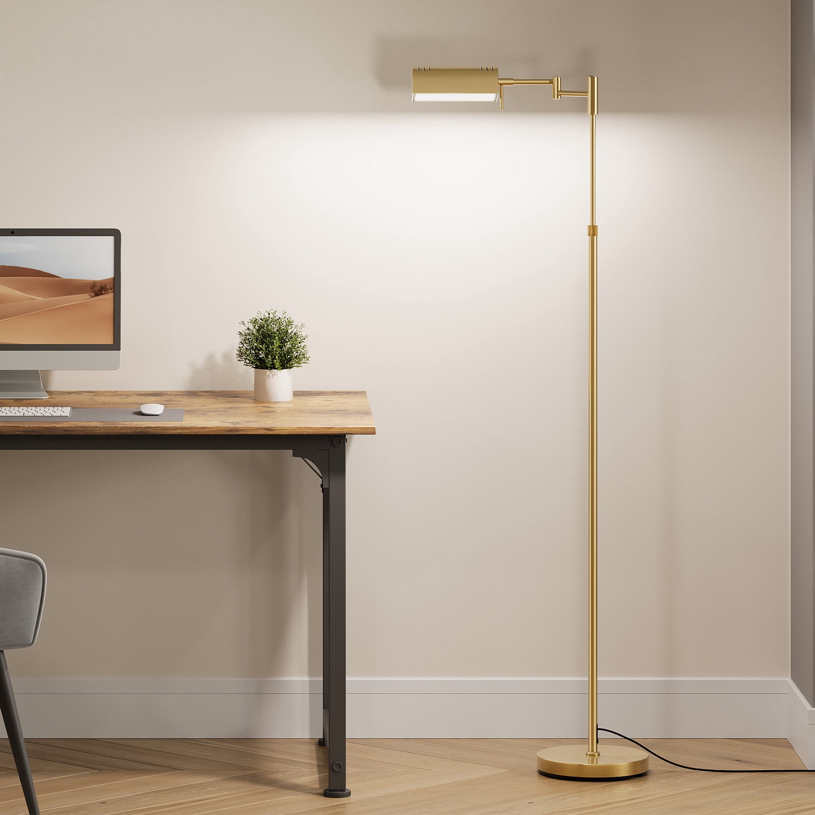 SUNMORY Floor Lamp, Pharmacy Swing Arm Floor Lamps for Living Room, 57" Tall Adjustable with Remote & Touch Control, 3 Color 16W Reading Lamps for Bedroom, Gold Standing Lamp for Reading Office