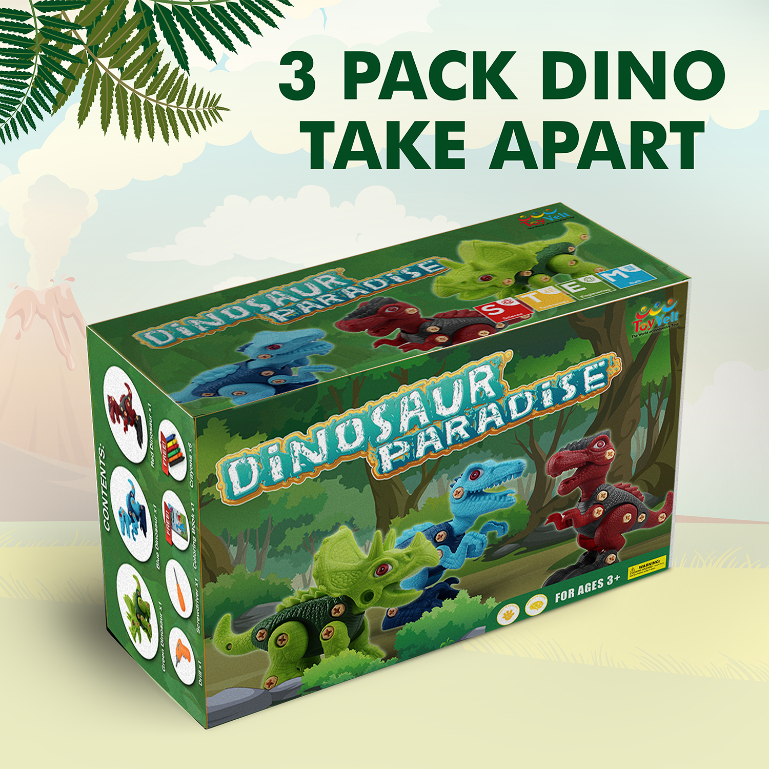 ToyVelt Dinosaur Take Apart Stem Toys for Boys & Girls Age 3 - 12 years old - Pack of 3 huge Dinosaurs, With Electric Drill, Dinosaur Toys Christmas Birthday Gifts Boys Girls - image 2 of 8