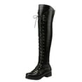 thumbnail image 1 of WEAIXIMIUNG Bottines pour Femmes Plates Bottes à Talons Hauts pour Femmes Automne et Hiver Mode Couleur Unie Rétro Confortables Bout Rond à Lacets Talon Carré, 1 of 8