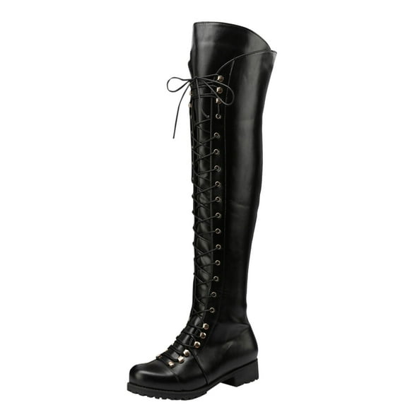WEAIXIMIUNG Women's Ankle Boots Flat Women High Heel Boots Autumn and Winter Fashion Solid Color Retro Comfortable Round Toe Lace Up Square Heel