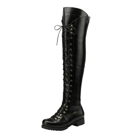 

Entyinea Wide Calf Knee High Boots for Women Flat Warm Winter Boots with Side Zipper Black 38