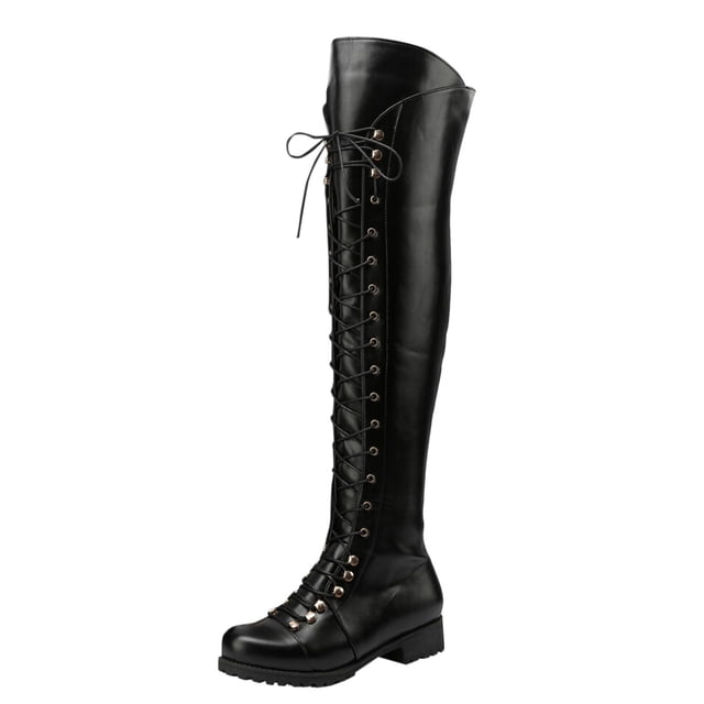 WEAIXIMIUNG Bottines pour Femmes Plates Bottes à Talons Hauts pour Femmes Automne et Hiver Mode Couleur Unie Rétro Confortables Bout Rond à Lacets Talon Carré