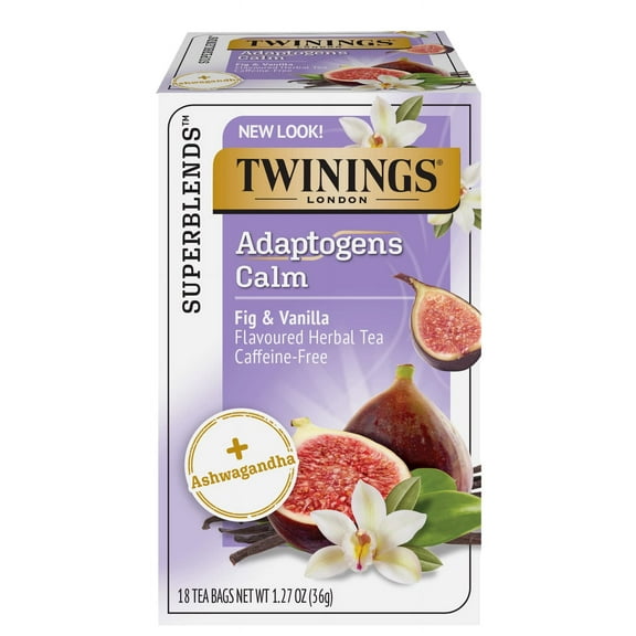 Twinings Superblends Adaptogens Calm Fig & Vanilla Flavoured Herbal Tea Caffeine- Free, 18 Tea Bags (Pack Of 6)