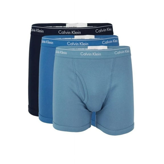 Calvin Klein BLUE Men's 3-Pack Logo Cotton Boxer Briefs, US Medium