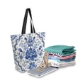 thumbnail image 2 of Open Top Canvas Tote Bag with Zipper Reusable Shopping Bag 13.5x15" Roomy Carryall Blue and White Porcelain-style, 2 of 9