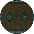 thumbnail image 1 of Ahgly Company Indoor Round Persian Turquoise Blue Traditional Area Rugs, 4' Round, 1 of 4
