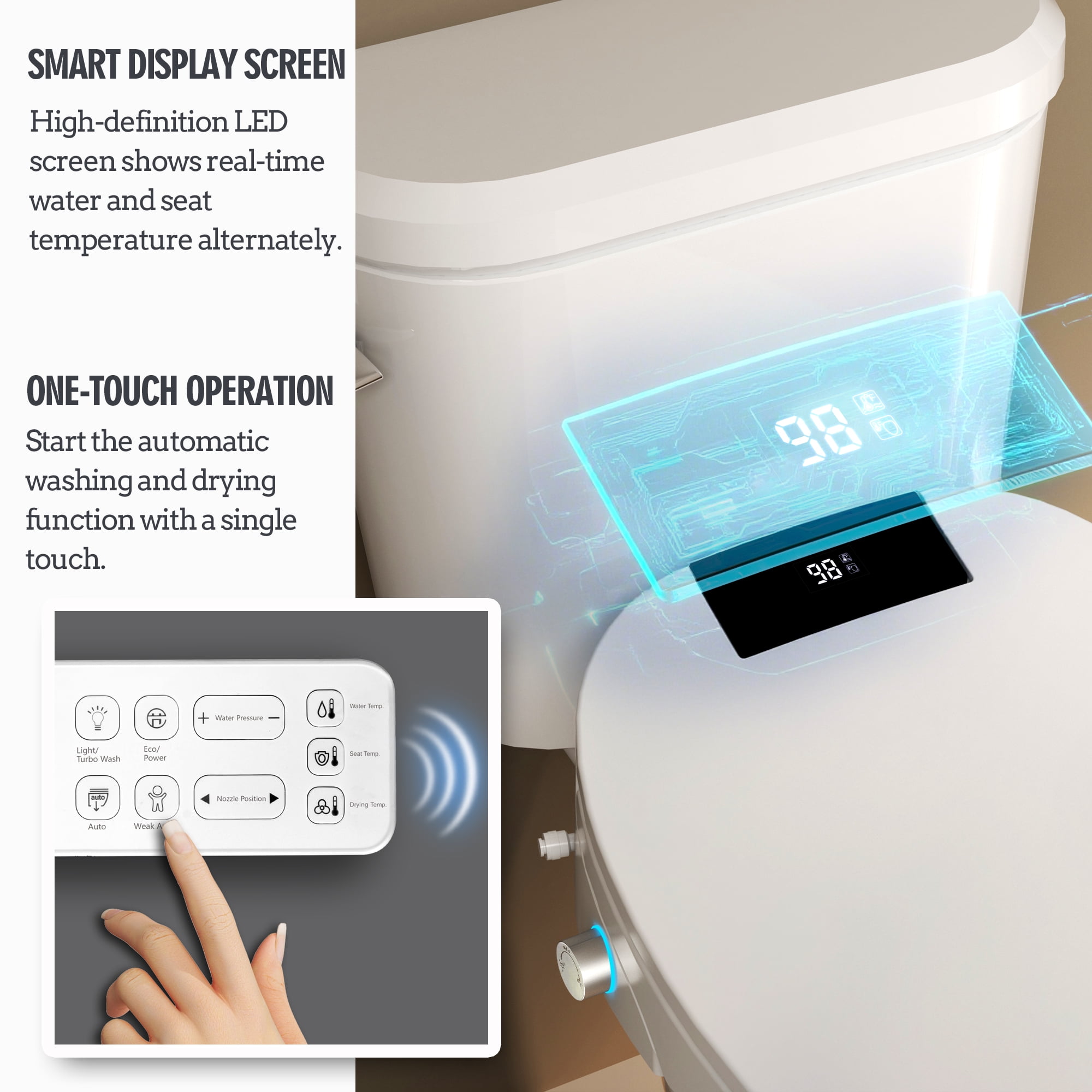 WLJBIDET Electric Bidet with Heated Toilet Seat, Warm Water, Air Drying, Night Light, Remote Control