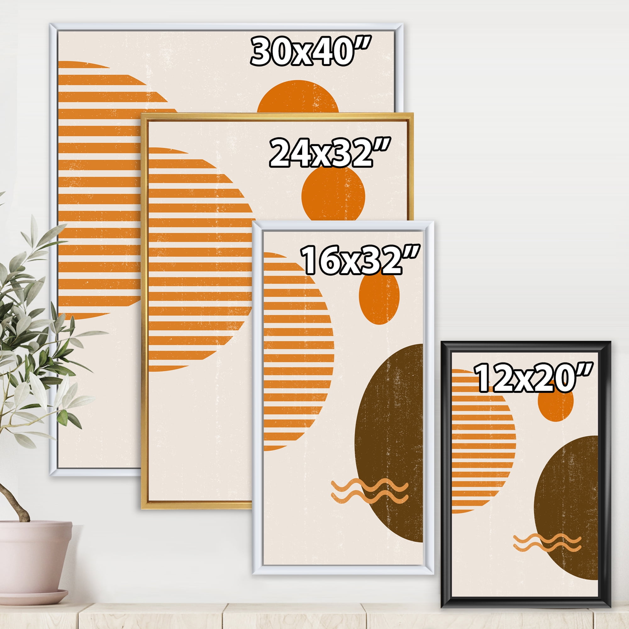 Designart 'Abstract Minimal Moon and Sun In Earth Tones III' Modern Framed Canvas Wall Art Print