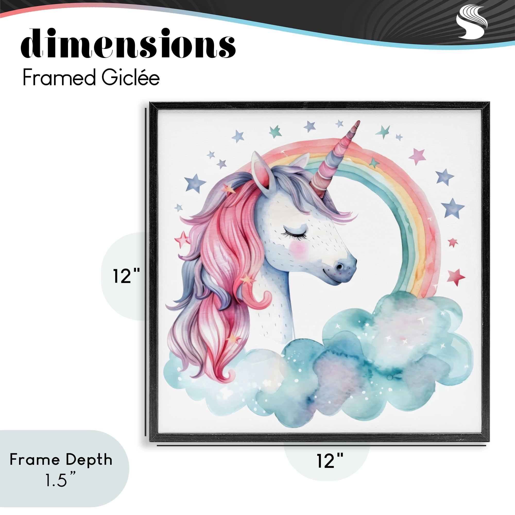 Stupell Industries Starry Rainbow Unicorn Black Framed Giclee Art, design by Creative Studio