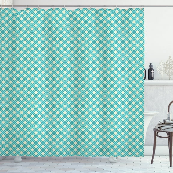 Ambesonne Geometric Shower Curtain, Aqua Checked Tile, 69"Wx70"L, Turquoise Ivory