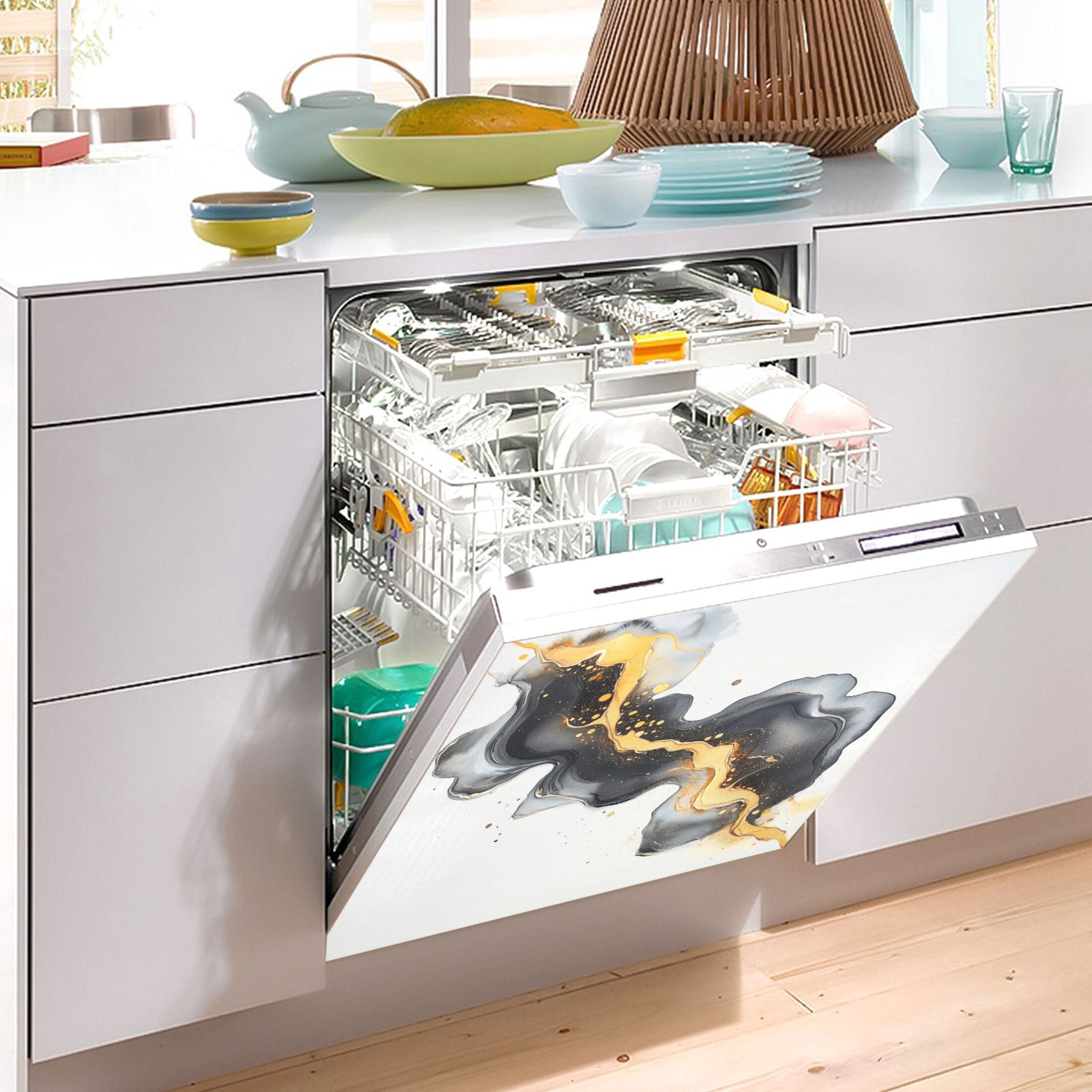Dishwasher Magnetic Sticker 23x26 Inch Refrigerator Magnetic Sticker Washing Machine Magnetic Sticker Kitchen Panel Magnetic Sticker Home Decor Beautiful Marble Pattern
