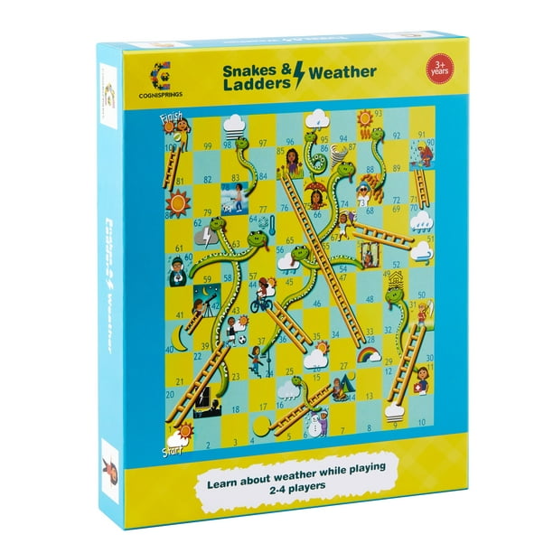 Cognisprings Snakes and Ladders Educational Board Game for Kids & Family,  2-4 Players, Learn About Weather While Playing