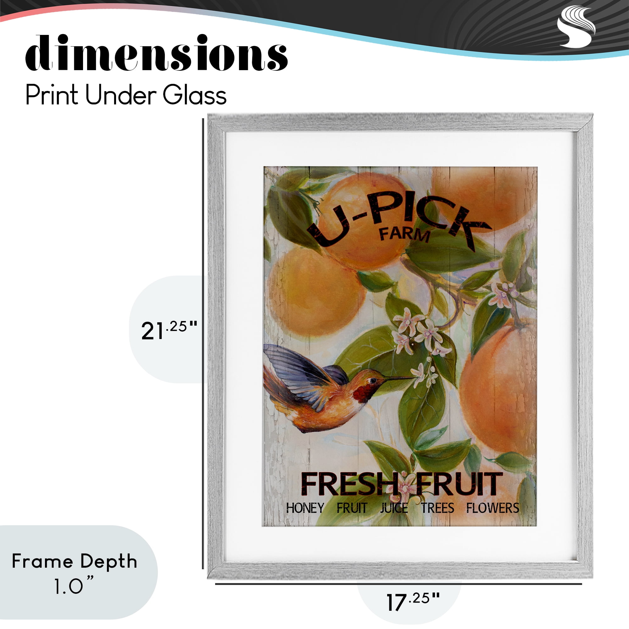 Stupell Industries U-Pick Fresh Fruit Farm Gray Framed Print Under Glass, design by Diannart