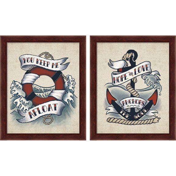 Great Art Now Sailor Wisdom by Janelle Penner, 2 Piece Framed Art Set Each 9.25"W x 11.25"H