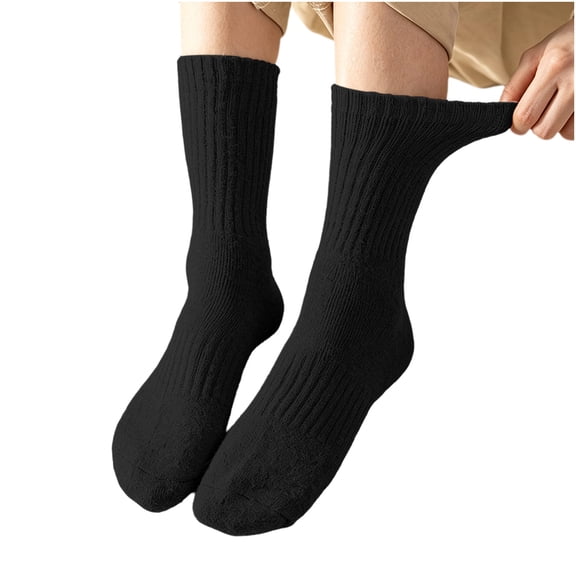 qelini Thick Crew Socks for Women Plus Size Warm Cozy Mid Calf Socks Fall Winter Floor Socks Solid Color Socks