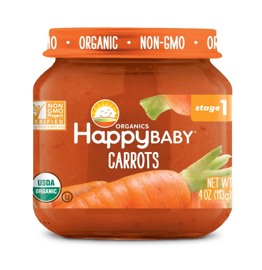 Happy Baby Clearly Crafted Organic Stage 1 Carrots Jars, 4oz, 12 pack