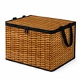 thumbnail image 2 of Classic Imitation Woven Storage Box with Lid - 14 Inch Foldable Large Capacity Non-Woven Organizer with Handles for Clothing Toys Home Use, 2 of 8