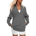 thumbnail image 3 of Women'S Long Sleeve Quarter Zip Pullover Sweater Casual Loose V Neck Collared Ribbed Knit Tops Dark Gray M, 3 of 6
