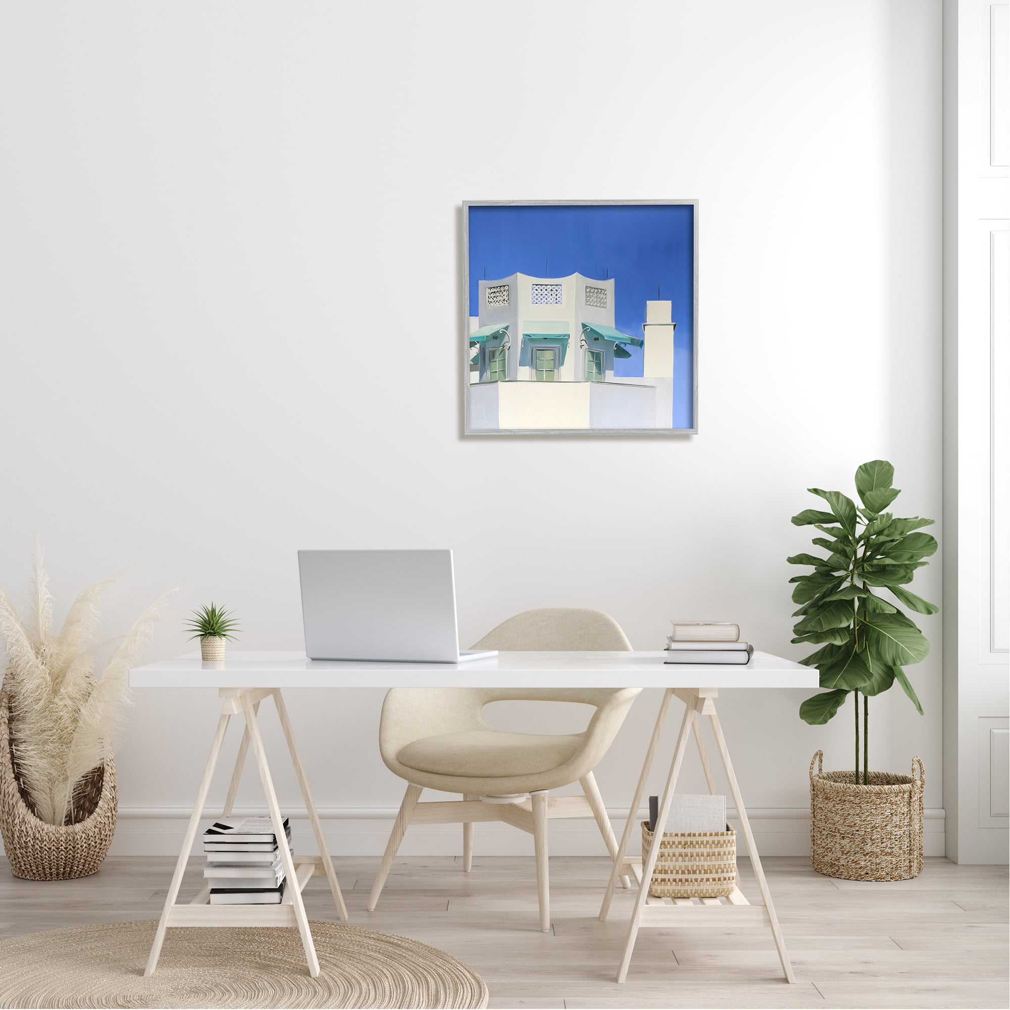 Stupell Industries City Architecture on Blue Travel & Places Painting Gray Framed Art Print Wall Art, 24 x 24