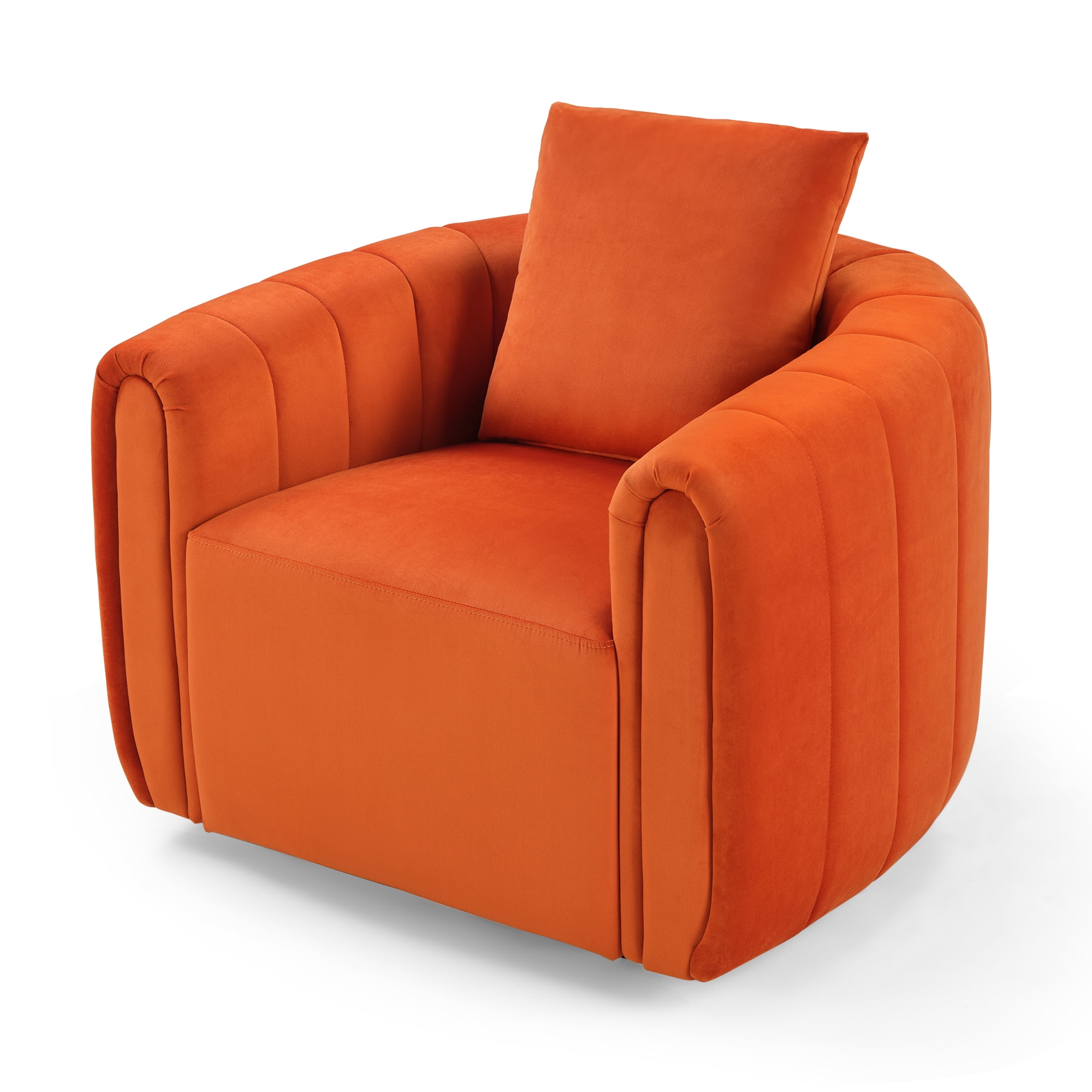 Ebello Swivel Accent Chair, Modern Velvet Living Room Chair with Pillow, Barrel Chair for Bedroom & Reading Corner (Orange,2 Pack，Fully Assembled )