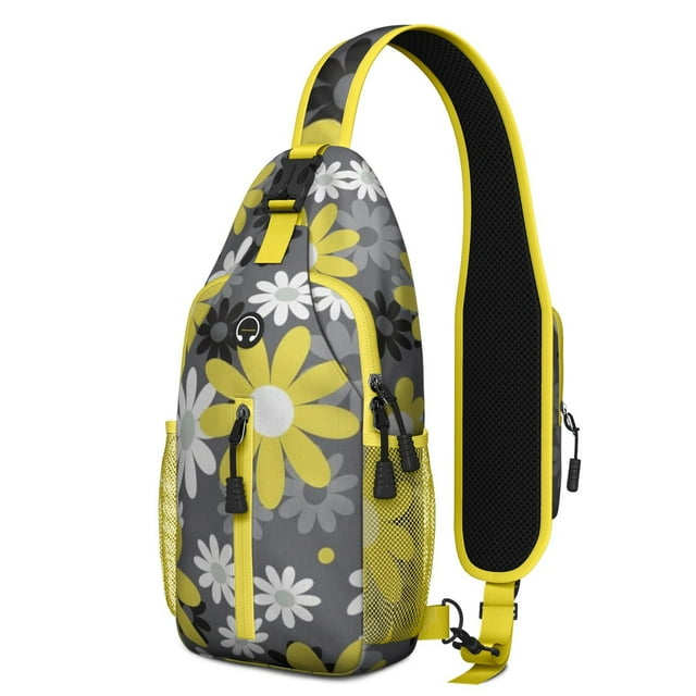 Rustic Floral Sling Backpack with Wildflower and Butterfly Illustration, Lightweight Durable Crossbody Daypack, Adjustable Strap, Multiple Compartments, Vintage Botanical Garden Style