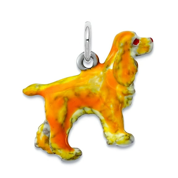 925 Sterling Silver Enameled Small Cocker Spaniel Charm 17x19mm Wide Pendant Necklace for Women
