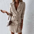 thumbnail image 2 of Spring Dresses For Women Vacation Fashion Women Long Sleeve Plaid Print Button Dress V-Neck Pleated Party Skinny Dress Club Long Sleeve V-Neck Plaid Pattern Bandage Double Button Wrap Dress, 2 of 6