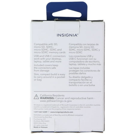Insignia™ - USB-C/USB 3.0 to SD and microSD Memory Card Reader - Black