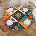 thumbnail image 2 of Colorful Geometry Round Fitted Tablecloths Table Covers Wipeable Waterproof Elastic for Kitchen Dinning Parties Wedding Picnic Small Fits 40-44 Inch Table Size, 2 of 4