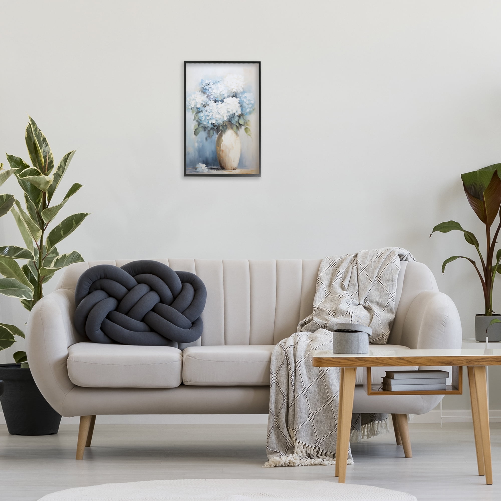 Stupell Industries White & Blue Hydrangeas Botanical & Floral Painting Black Framed Art Print Wall Art, 16 x 24