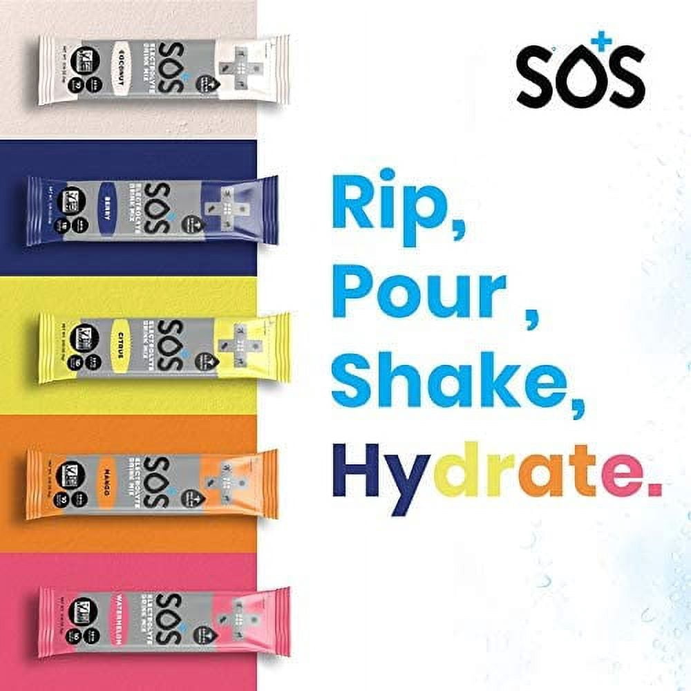 SOS Hydration Electrolyte Drink Mix, Mango, 10 Ct