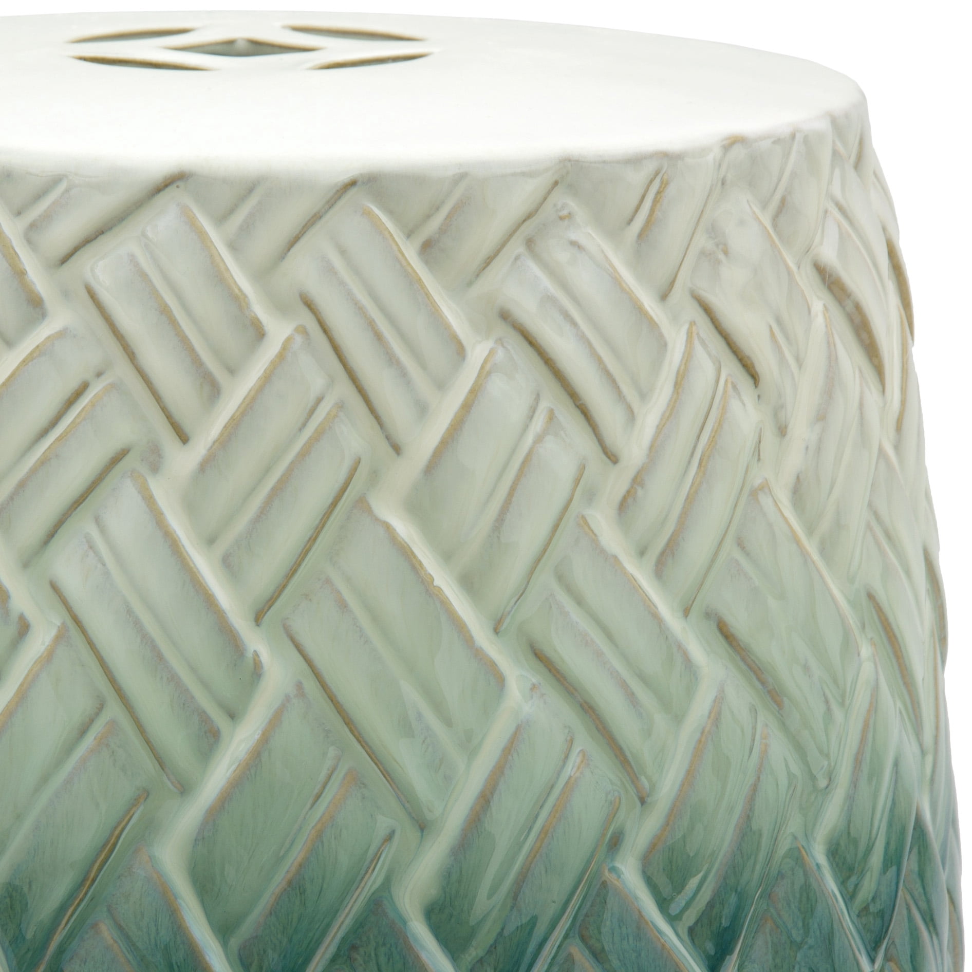 Oriental Furniture 18" Carved Woven Design Porcelain Garden Stool, Decorative Item, Oriental Design, Any Occasion, Any Room