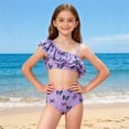 thumbnail image 2 of ZXLBBD Girl Swimsuits Butterfly Print Ruffle One Shoulder Strap High Waist Bottoms for Kids Toddler Cute Bathing Suit Casual Beah Swimming, 2 of 6