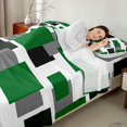thumbnail image 4 of Manfei Modern Geometric Block Queen Sheets, Abstract Colorful Square Queen Sheet Sets, Green Black Gray, Black Reversible 4-Piece1 Flat Sheet + 1 Fitted Sheet + 2 Pillowcases, 4 of 6