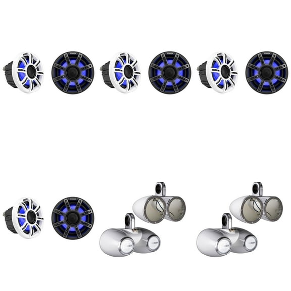 Kicker Premium Marine 6.5 51MSC65 (4 Pair ) With ( 2 Pair ) 12KMTEDW White Dual Enclosures UTV / Wake Boarding